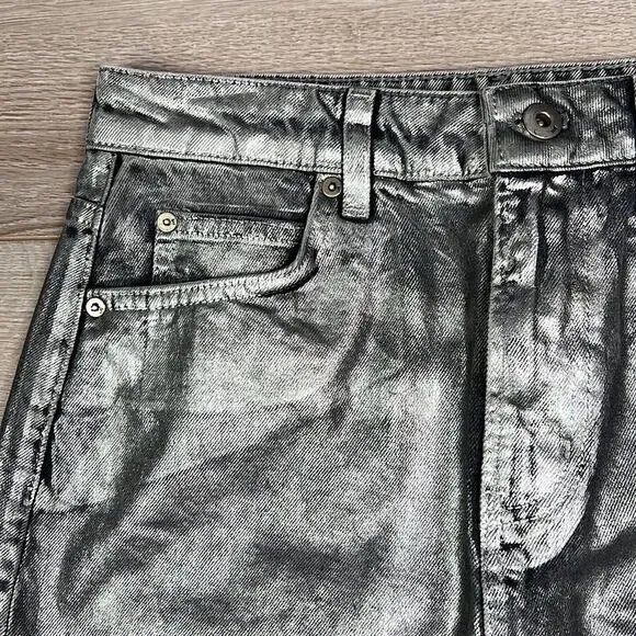 Pilcro and the Letterpress Silver Metallic Denim Mini Skirt Size 6 - Picture 3 of 9